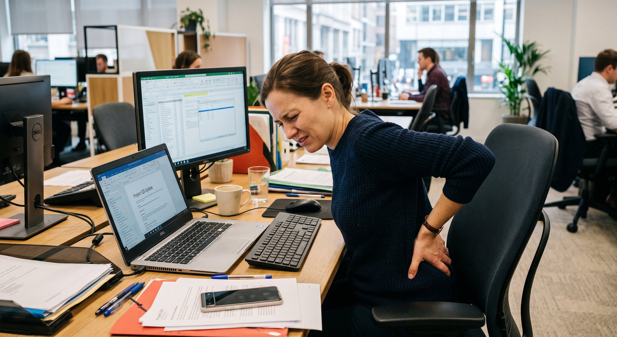 Femme souffrant de mal de dos au bureau