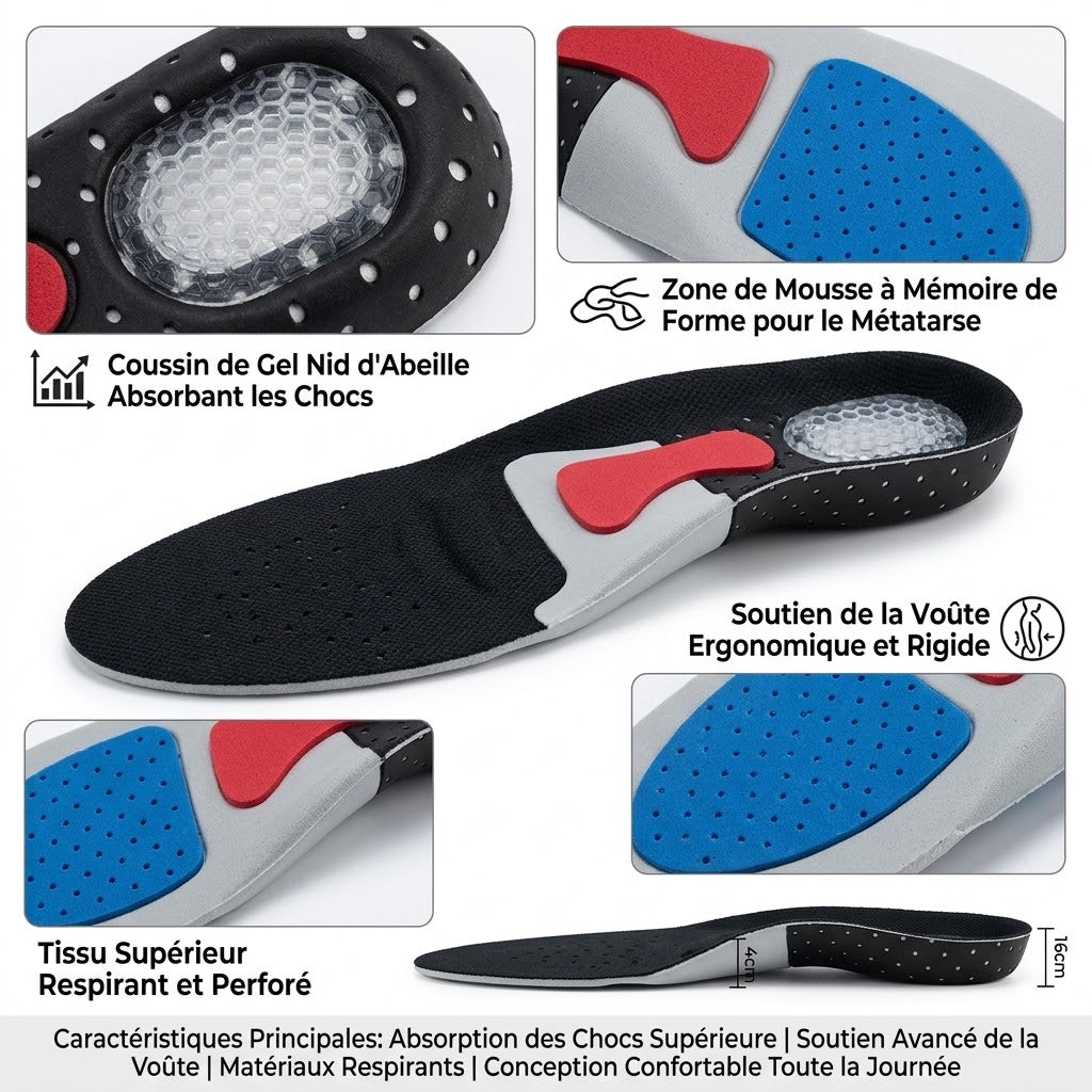 Semelles Orthopédiques Gel - Mousse Mémoire Support Voûte